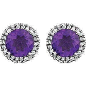 14K White Gold Natural Amethyst & 1/8 CTW Natural Diamond Earrings – image 2