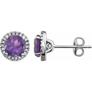 14K White Gold Natural Amethyst & 1/8 CTW Natural Diamond Earrings
