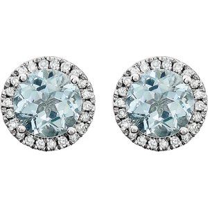 Sterling Silver Natural Aquamarine & 1/8 CTW Lab-Grown Diamond Earrings – image 2