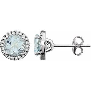 Sterling Silver Natural Aquamarine & 1/8 CTW Lab-Grown Diamond Earrings
