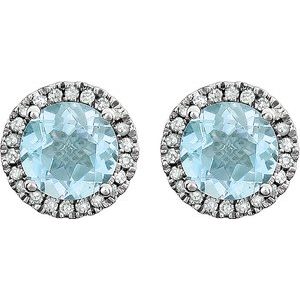 14K White Gold Natural Sky Blue Topaz & 1/8 CTW Natural Diamond Earrings – image 2