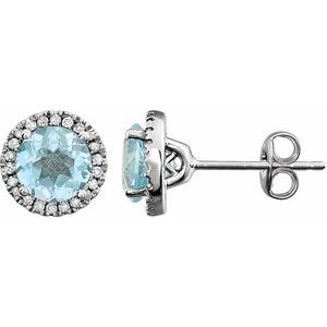 14K White Gold Natural Sky Blue Topaz & 1/8 CTW Natural Diamond Earrings