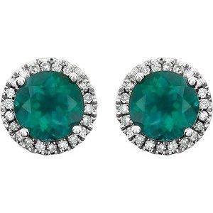 14K White Gold Lab-Grown Emerald & 1/8 CTW Natural Diamond Earrings – image 2