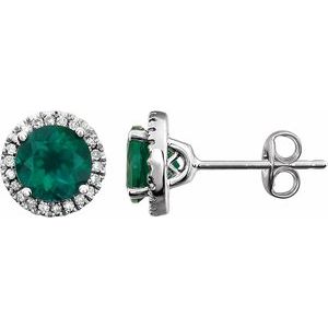 14K White Gold Lab-Grown Emerald & 1/8 CTW Natural Diamond Earrings