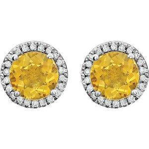 14K White Gold Natural Citrine & 1/8 CTW Natural Diamond Earrings – image 2