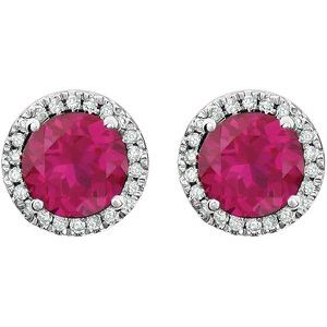 14K White Gold Lab-Grown Ruby & 1/8 CTW Natural Diamond Earrings – image 2