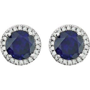 14K White Gold Lab-Grown Blue Sapphire & 1/8 CTW Natural Diamond Earrings – image 2