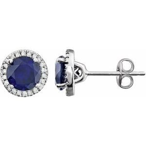 14K White Gold Lab-Grown Blue Sapphire & 1/8 CTW Natural Diamond Earrings
