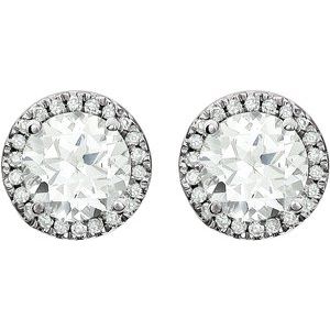 14K White Gold Lab-Grown White Sapphire & 1/8 CTW Natural Diamond Earrings – image 2