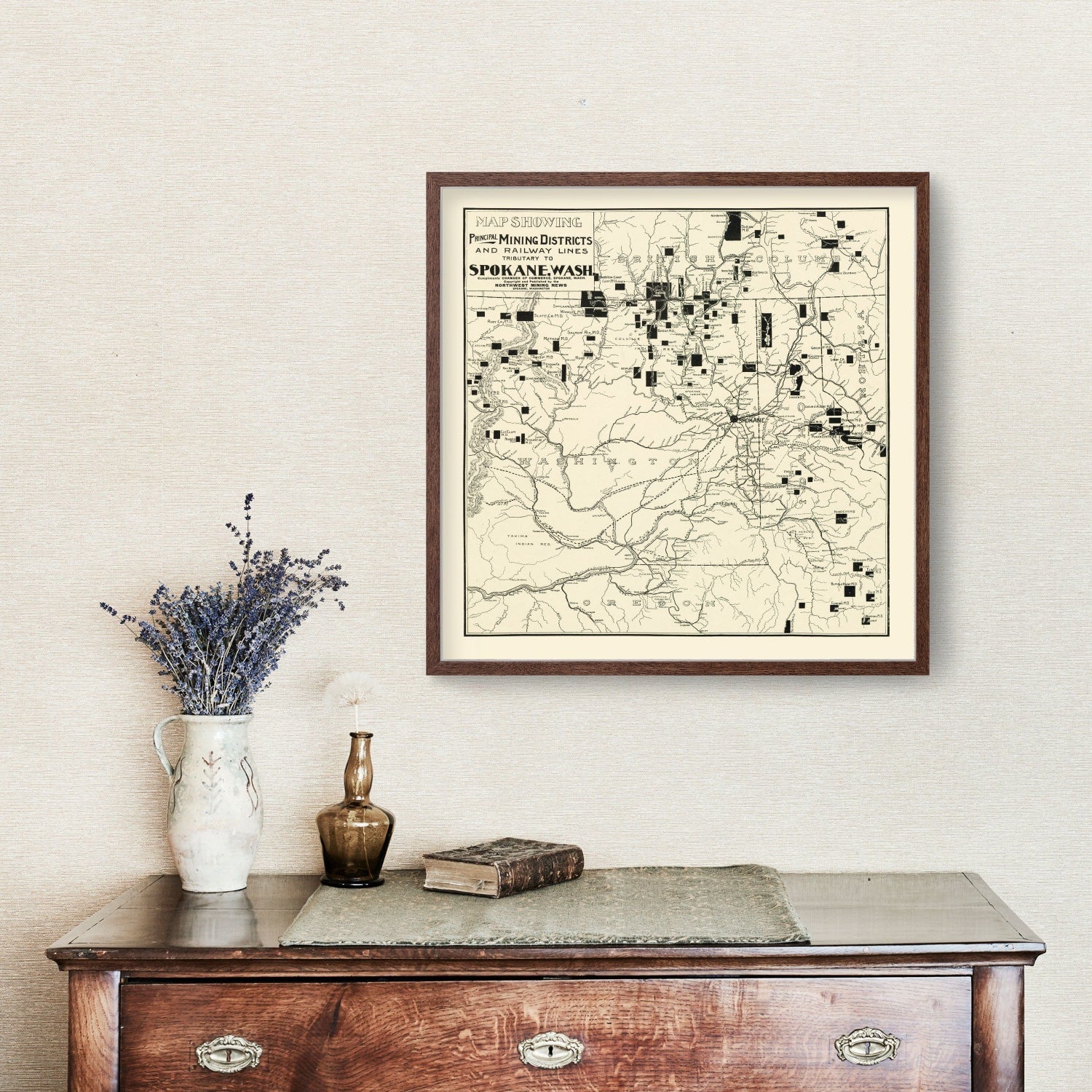 Vintage Map of Spokane Mining Districts, 1909