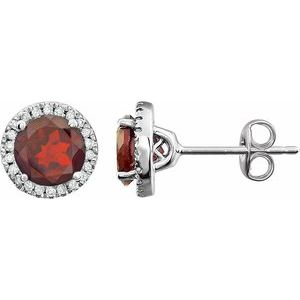14K White Gold Natural Mozambique Garnet & 1/8 CTW Natural Diamond Earrings