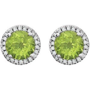 14K White Gold Natural Peridot & 1/8 CTW Natural Diamond Earrings