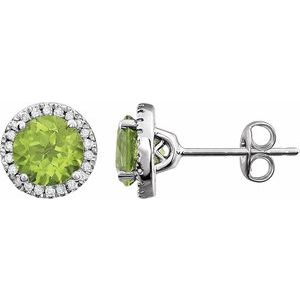 14K White Gold Natural Peridot & 1/8 CTW Natural Diamond Earrings