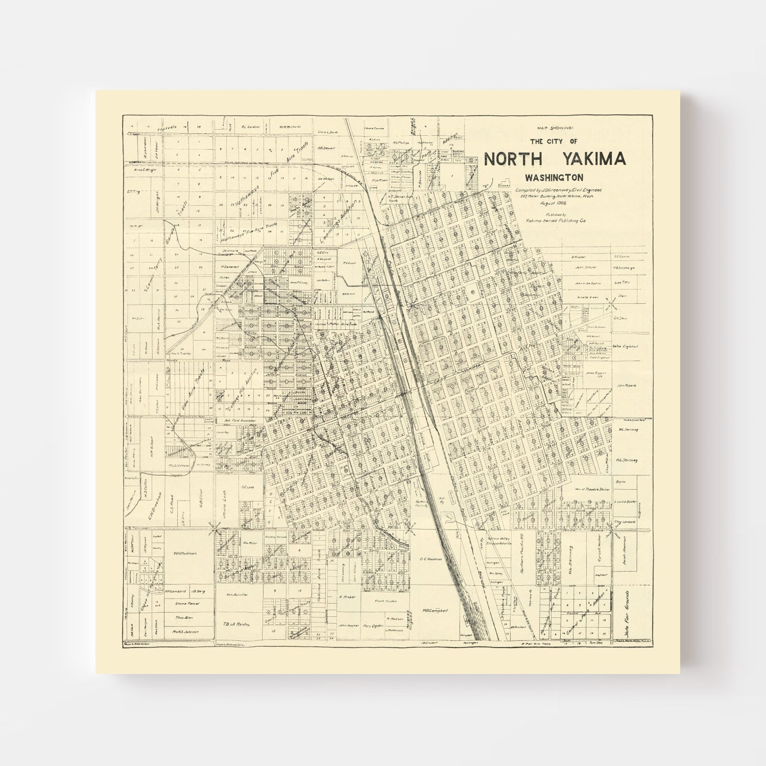 Vintage Map of North Yakima, Washington 1908