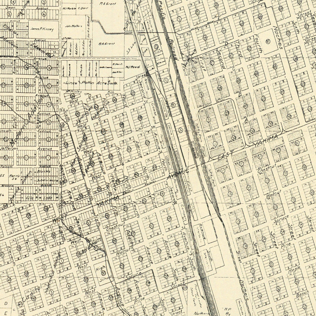 Vintage Map of North Yakima, Washington 1908