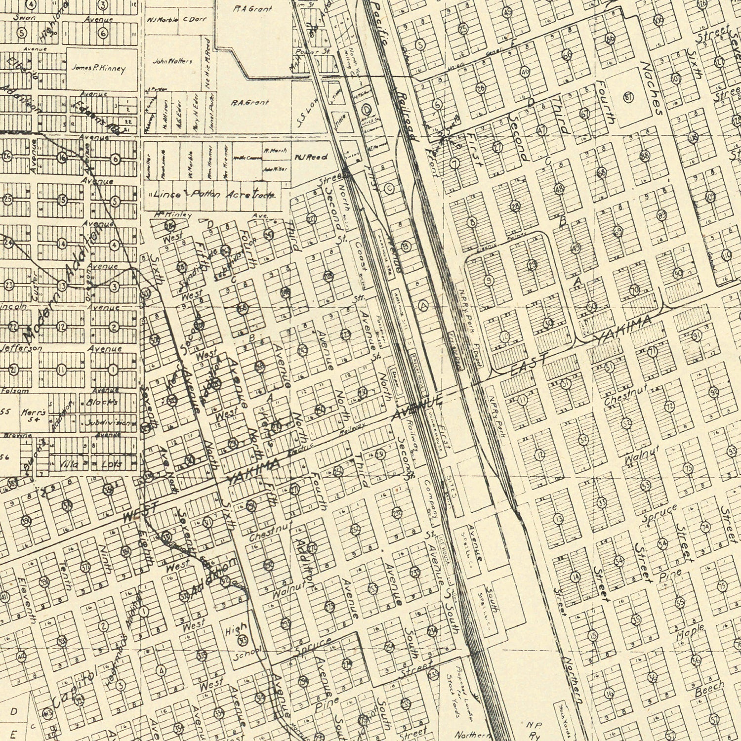 Vintage Map of North Yakima, Washington 1908