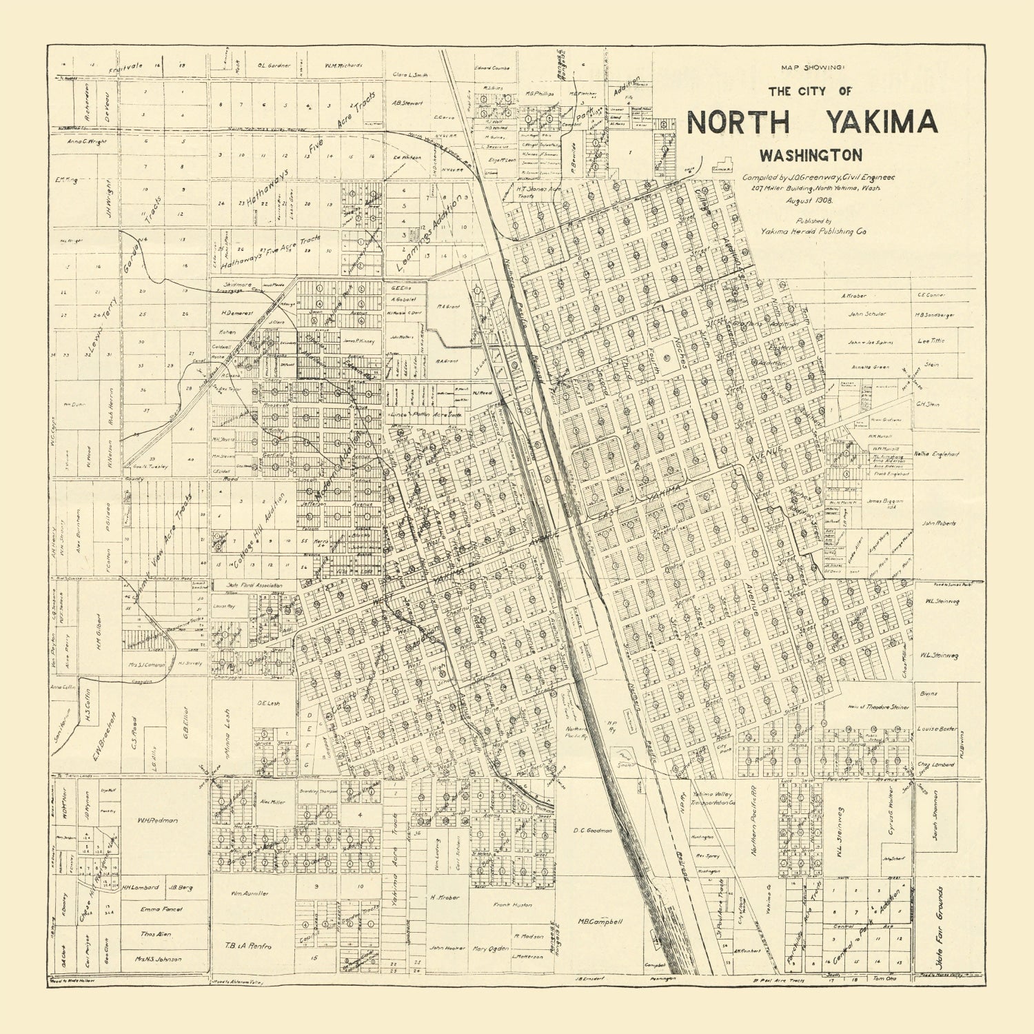 Vintage Map of North Yakima, Washington 1908