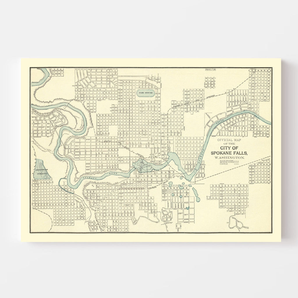 Vintage Map of Spokane Falls, Washington 1895