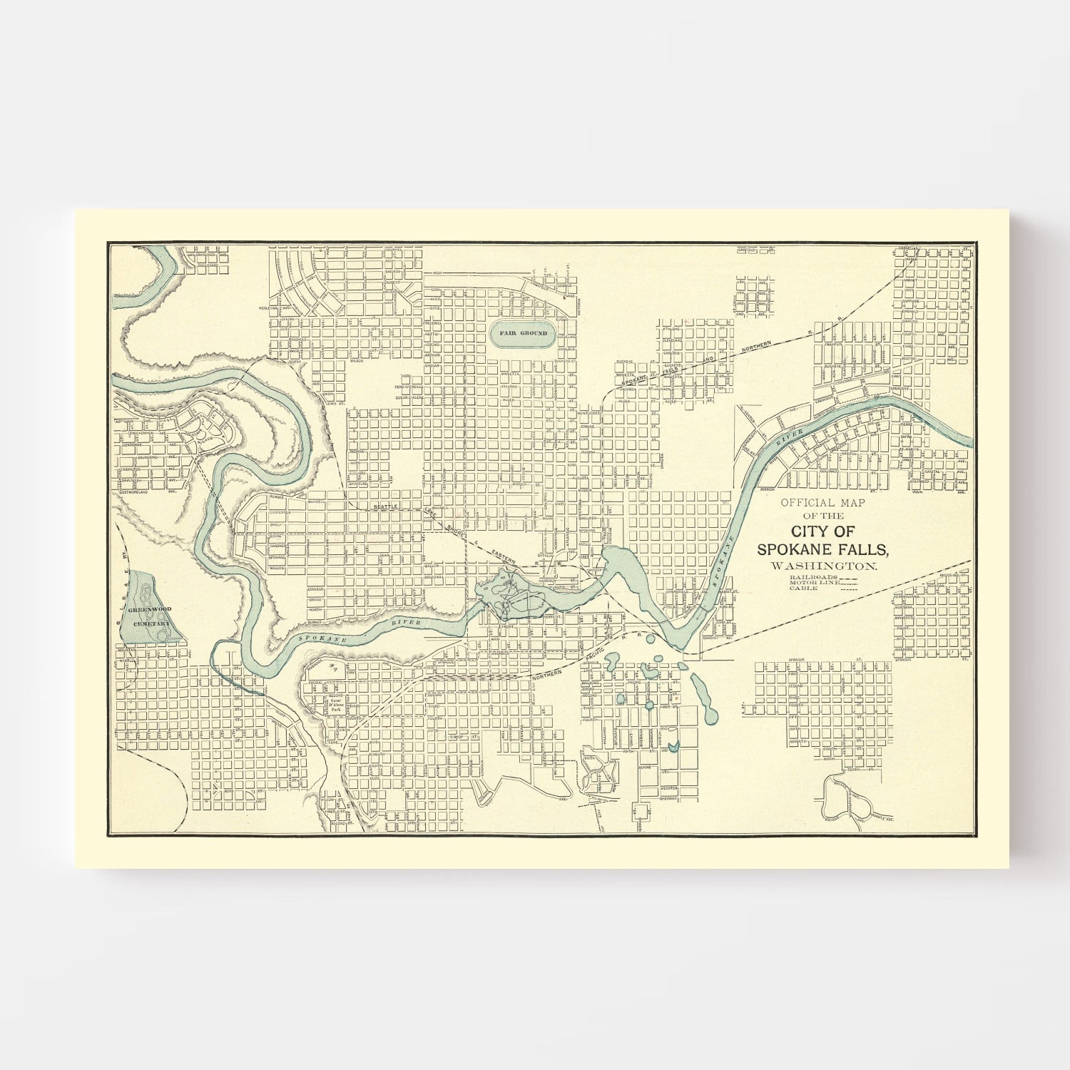 Vintage Map of Spokane Falls, Washington 1895
