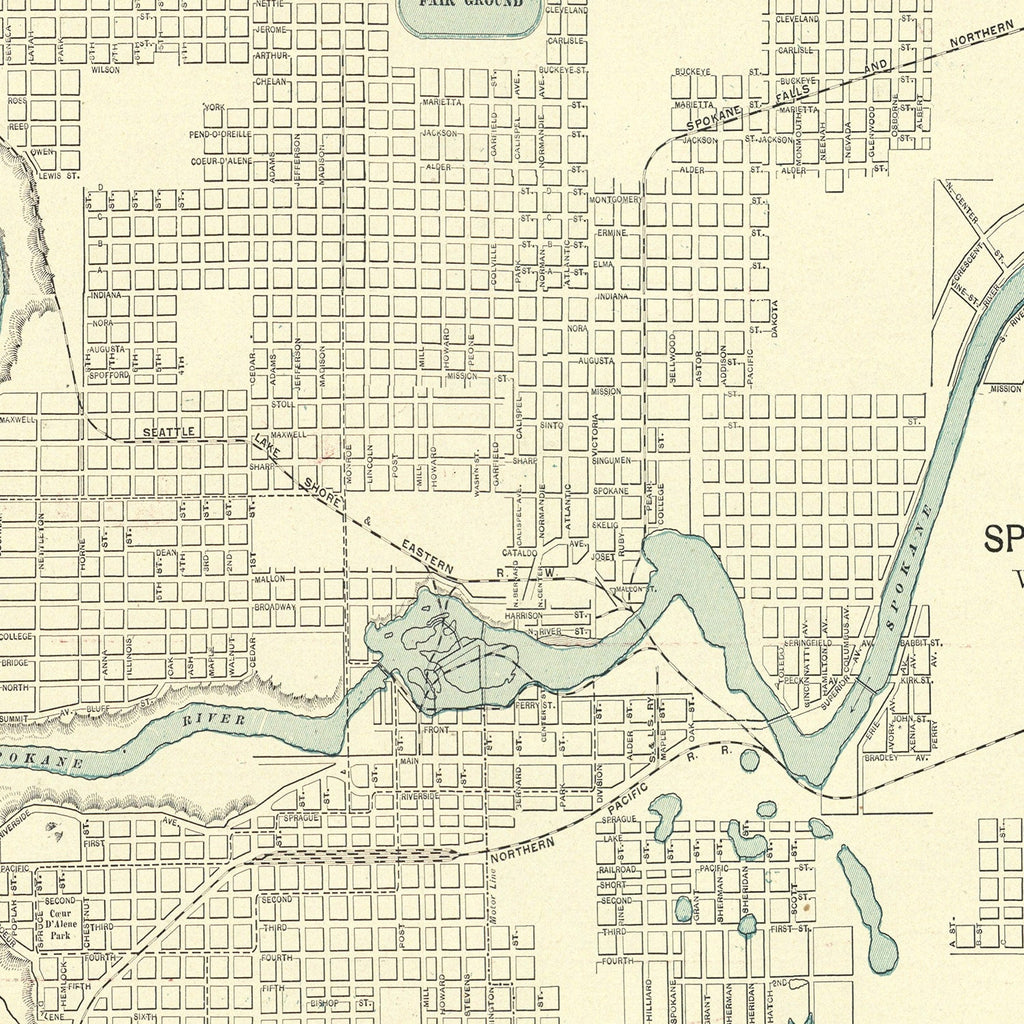 Vintage Map of Spokane Falls, Washington 1895