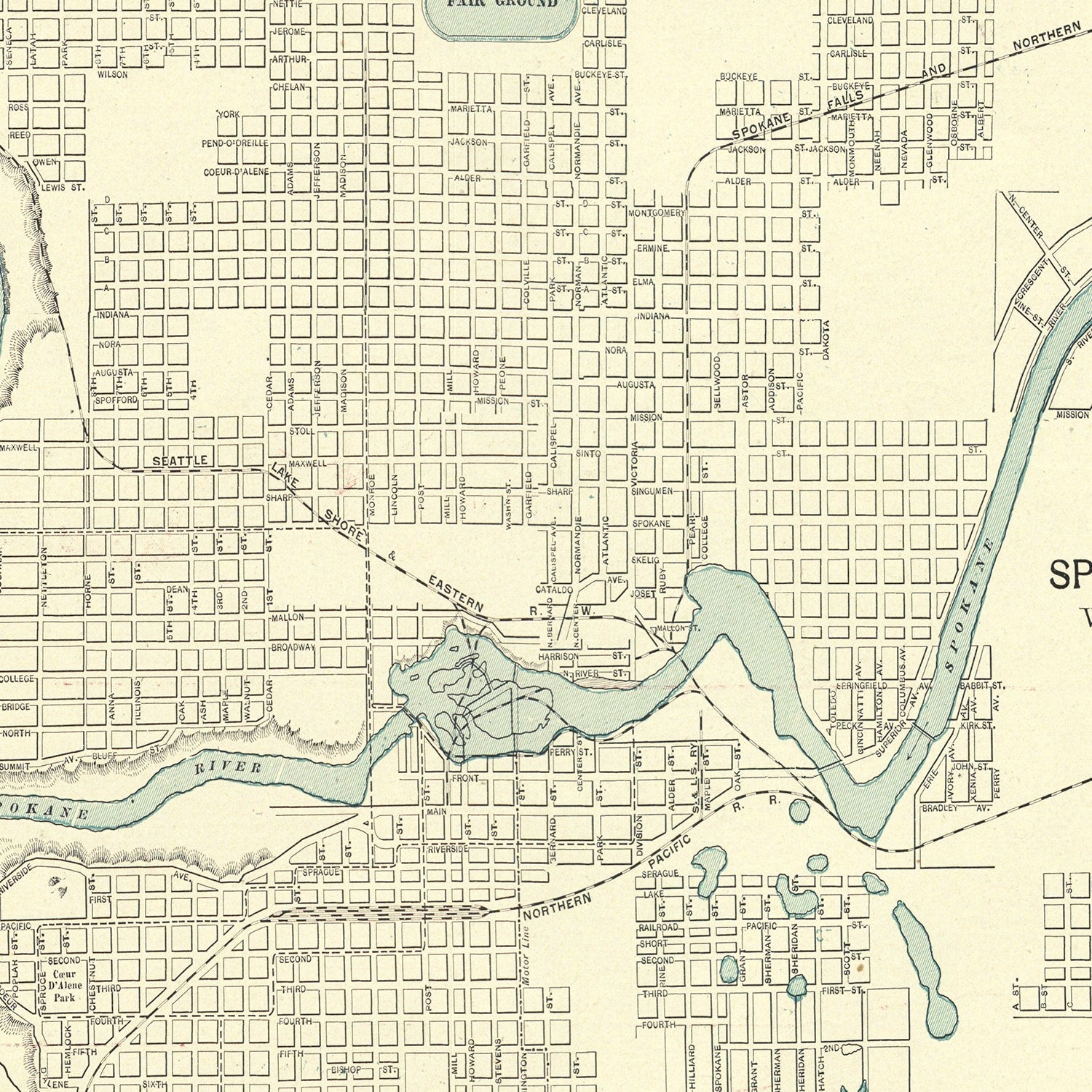 Vintage Map of Spokane Falls, Washington 1895