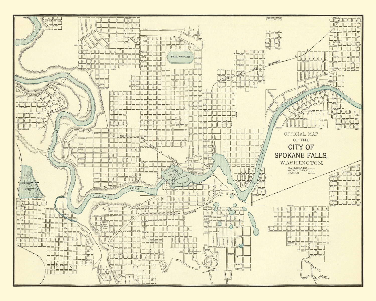 Vintage Map of Spokane Falls, Washington 1895