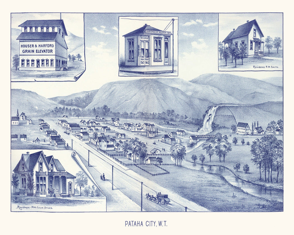 Vintage Map of Pataha City, Washington 1889