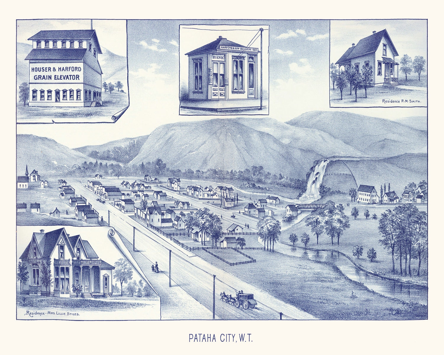Vintage Map of Pataha City, Washington 1889