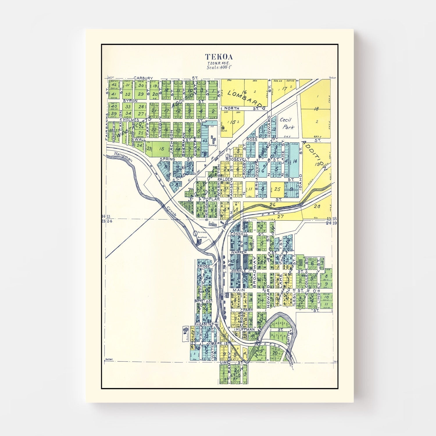 Vintage Map of Tekoa, Washington 1910