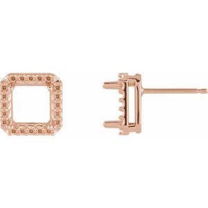 14K Rose Gold 6x6 mm Square 4-Prong Halo-Style Earring Mounting