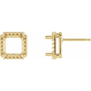 14K Yellow Gold 6x6 mm Square 4-Prong Halo-Style Earring Mounting