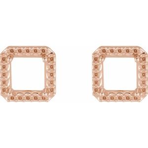 14K Rose Gold 5.5x5.5 mm Square 4-Prong Halo-Style Earring Mounting – image 2