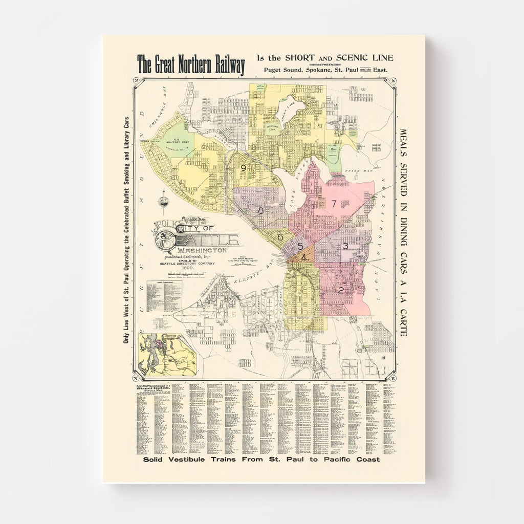 Vintage Map of Seattle, Washington 1899
