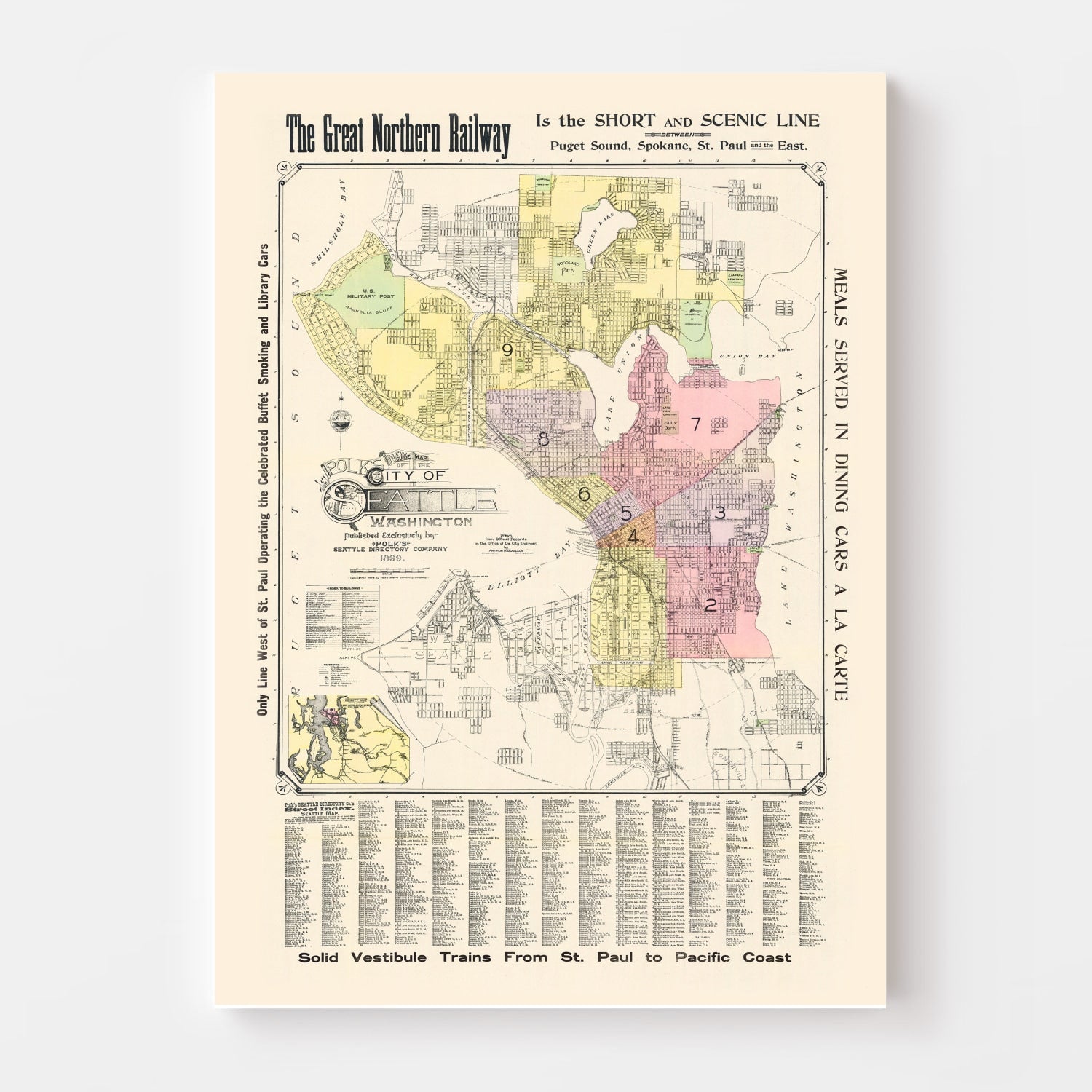 Vintage Map of Seattle, Washington 1899