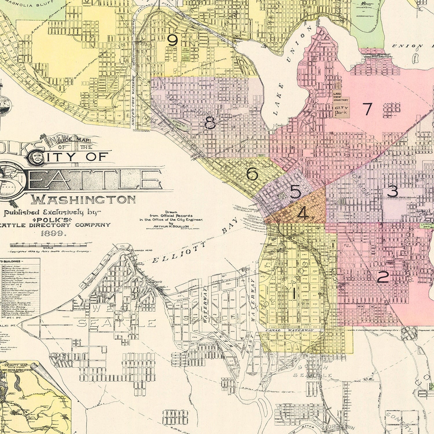 Vintage Map of Seattle, Washington 1899