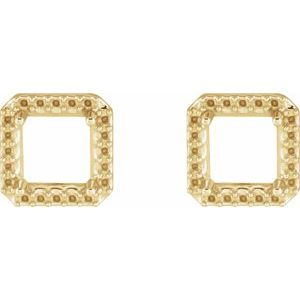 14K Yellow Gold 5.5x5.5 mm Square 4-Prong Halo-Style Earring Mounting – image 2