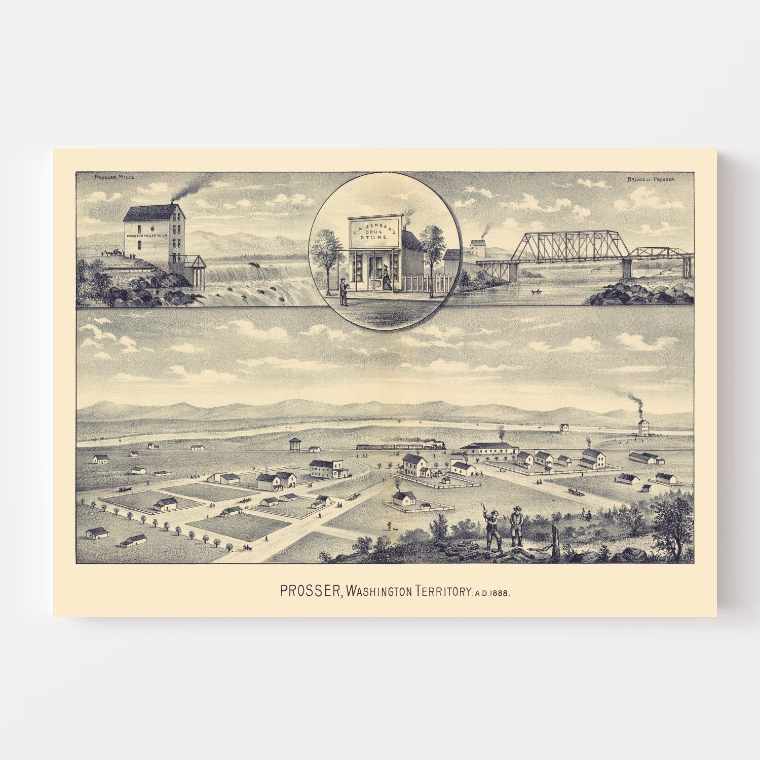 Vintage Map of Prosser, Washington 1889