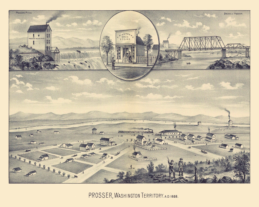 Vintage Map of Prosser, Washington 1889