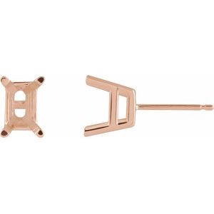14K Rose Gold 8x6 mm Emerald 4-Prong Earring Mounting