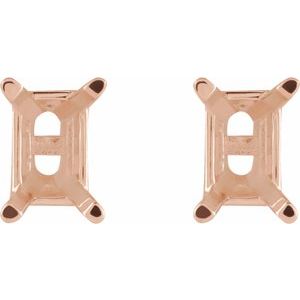 14K Rose Gold 8x6 mm Emerald 4-Prong Earring Mounting – image 2