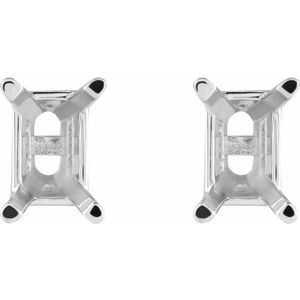 Platinum 9x7 mm Emerald 4-Prong Earring Mounting – image 2