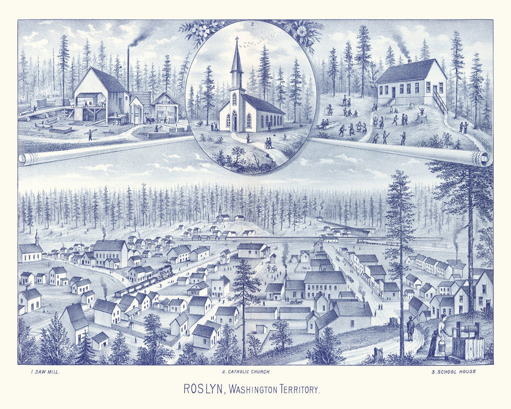 Vintage Map of Roslyn, Washington 1889