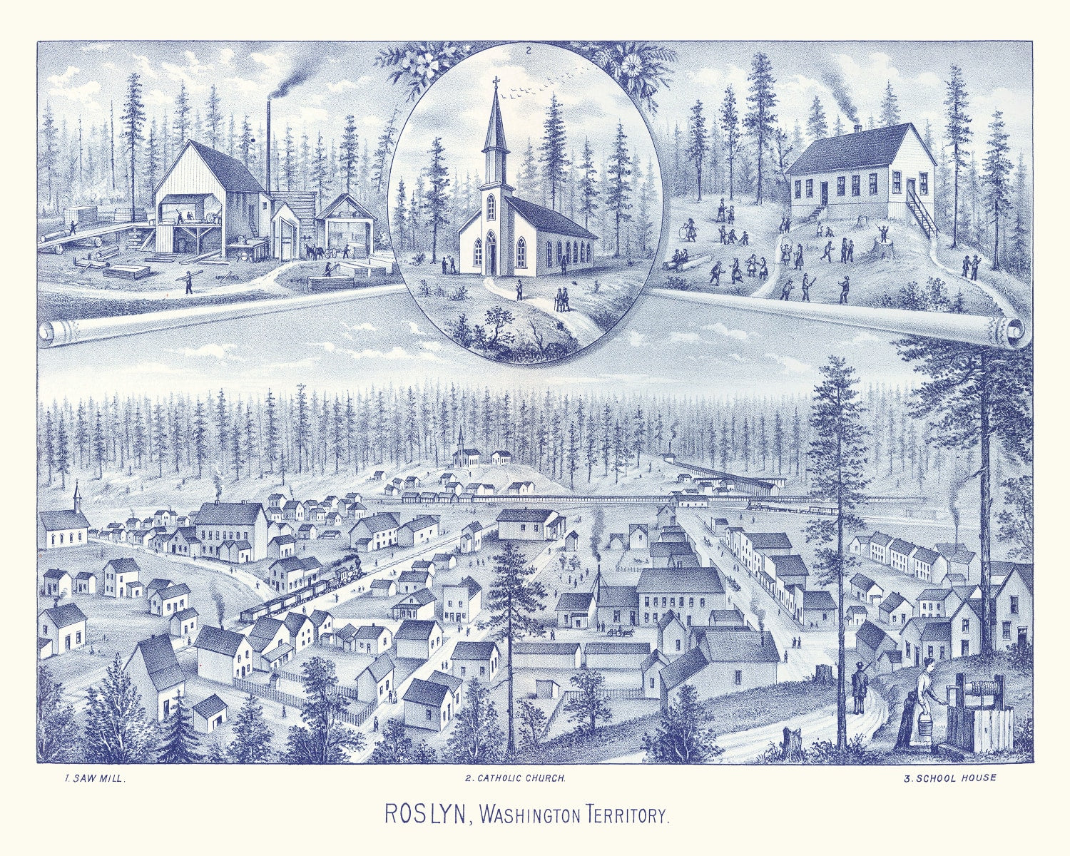 Vintage Map of Roslyn, Washington 1889