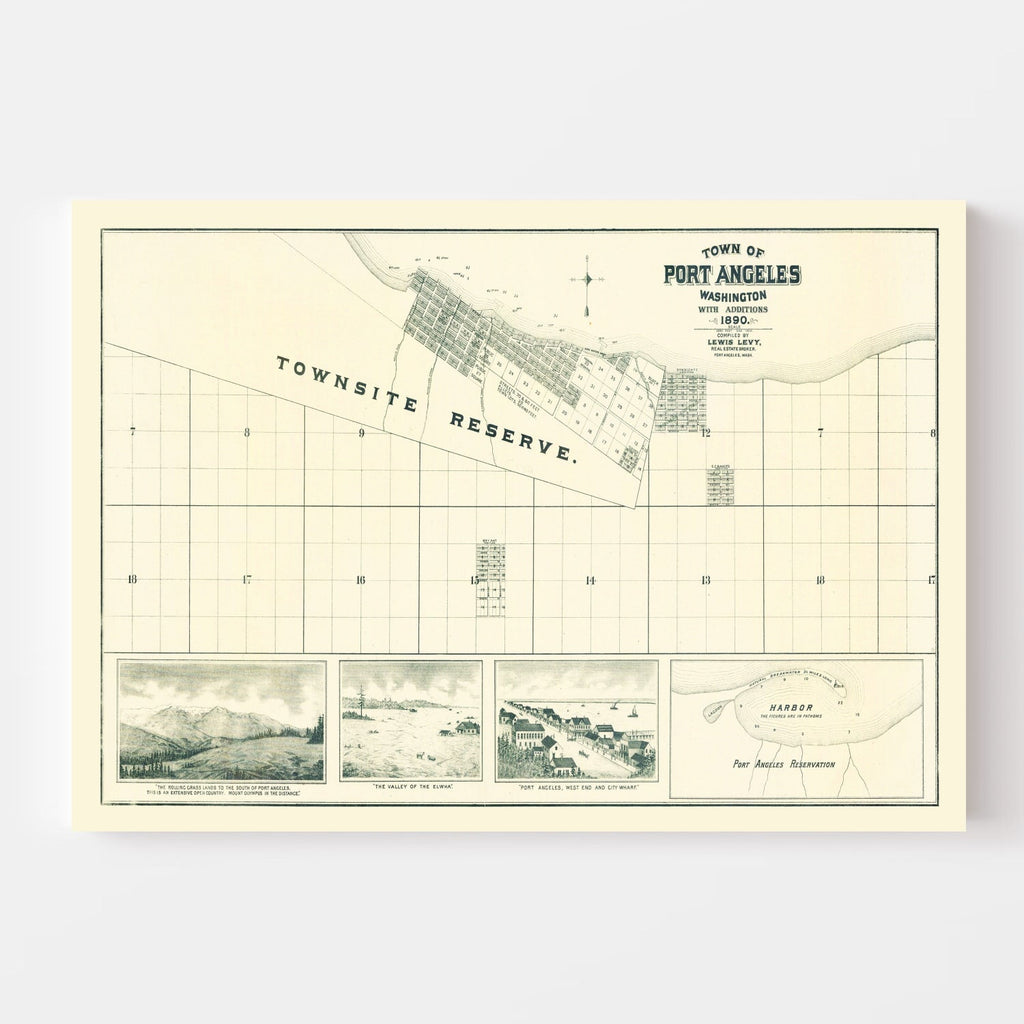 Vintage Map of Port Angeles, Washington 1890