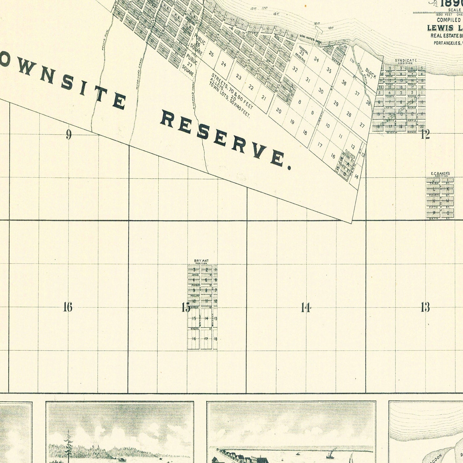 Vintage Map of Port Angeles, Washington 1890