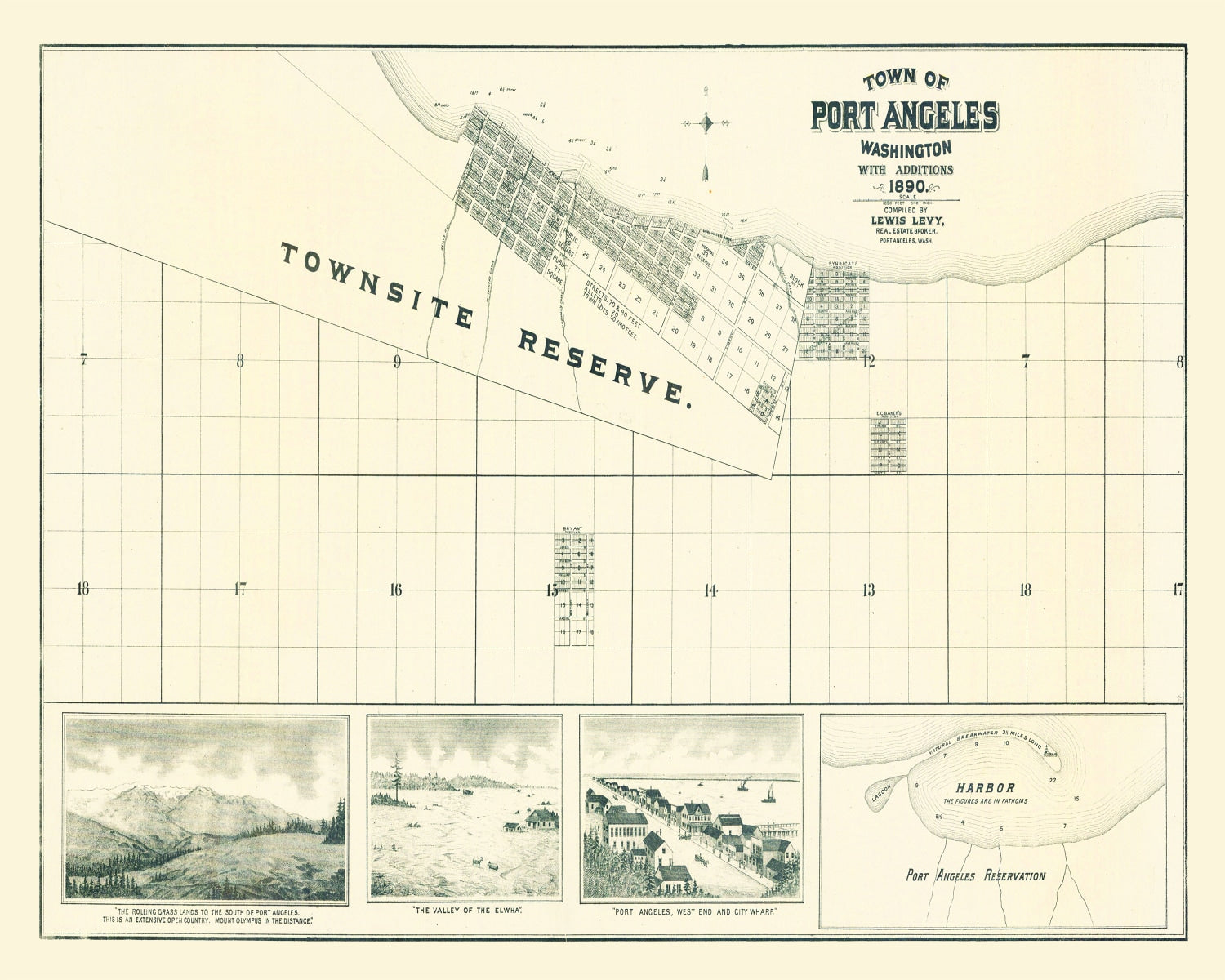 Vintage Map of Port Angeles, Washington 1890