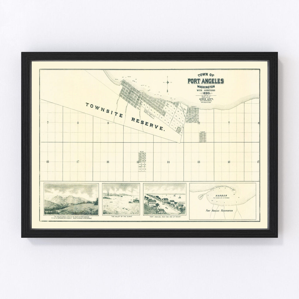 Vintage Map of Port Angeles, Washington 1890
