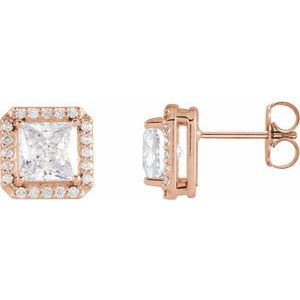 14K Rose Gold 5x5 mm Stuller Lab-Grown Moissanite 1/6 CTW Natural Diamond Halo-Style Earrings