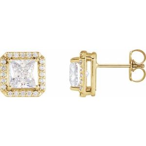 14K Yellow Gold 5x5 mm Stuller Lab-Grown Moissanite 1/6 CTW Natural Diamond Halo-Style Earrings