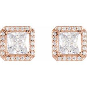 14K Rose Gold 5x5 mm Stuller Lab-Grown Moissanite 1/6 CTW Natural Diamond Halo-Style Earrings – image 2